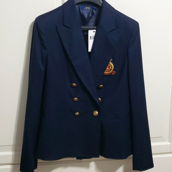 NWT Polo Ralph Lauren Women's Double Breast Wool Crest Patch Blazer Jacket 8 - Picture 6 of 9